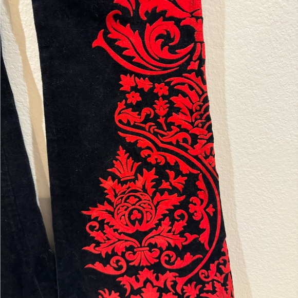 RARE Vintage JNCO Black Velvet Red Applique Flare Pants - Picture 5 of 7